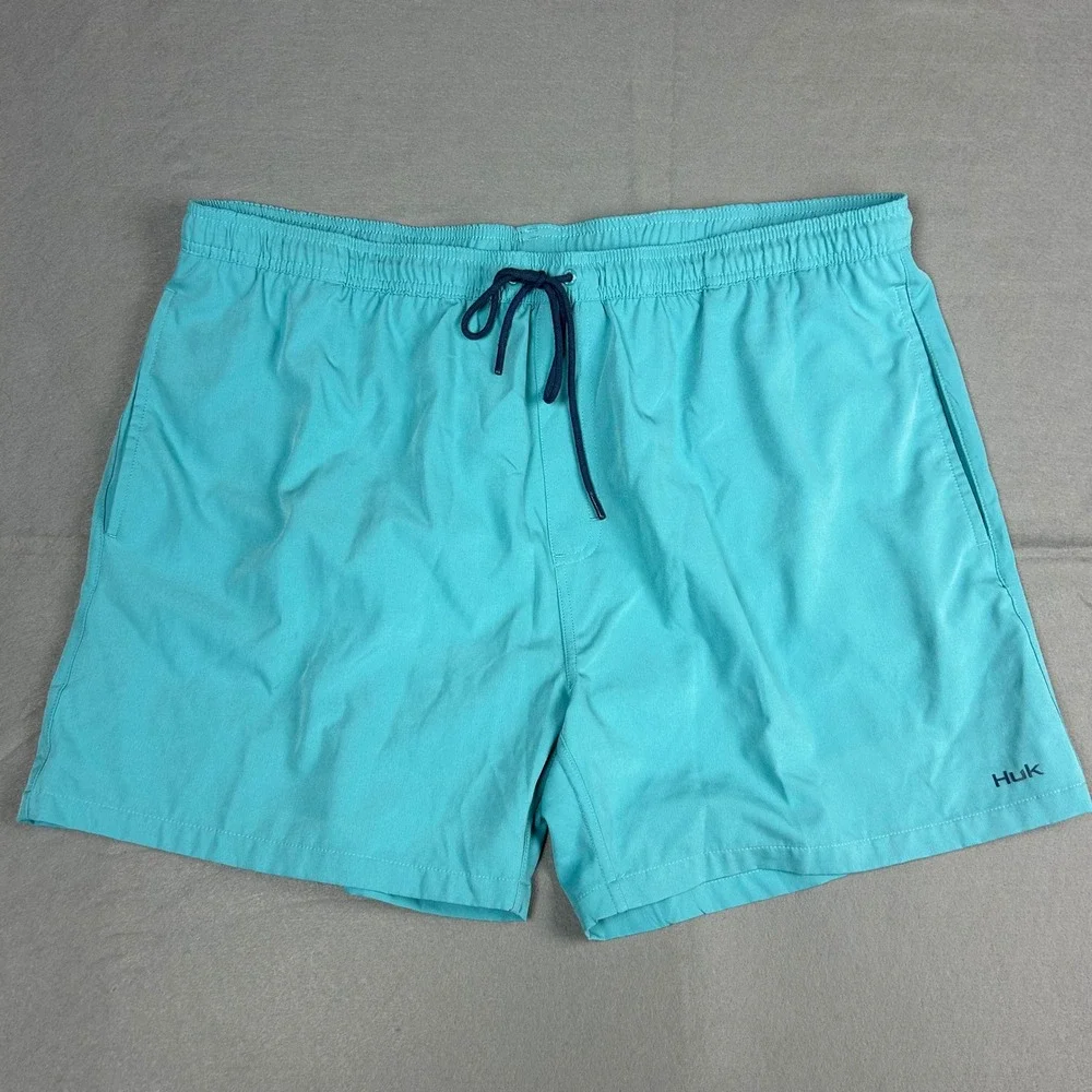 Huk Performance Swim Shorts Elastic Waist Mens XXXL Teal Blue H2000132